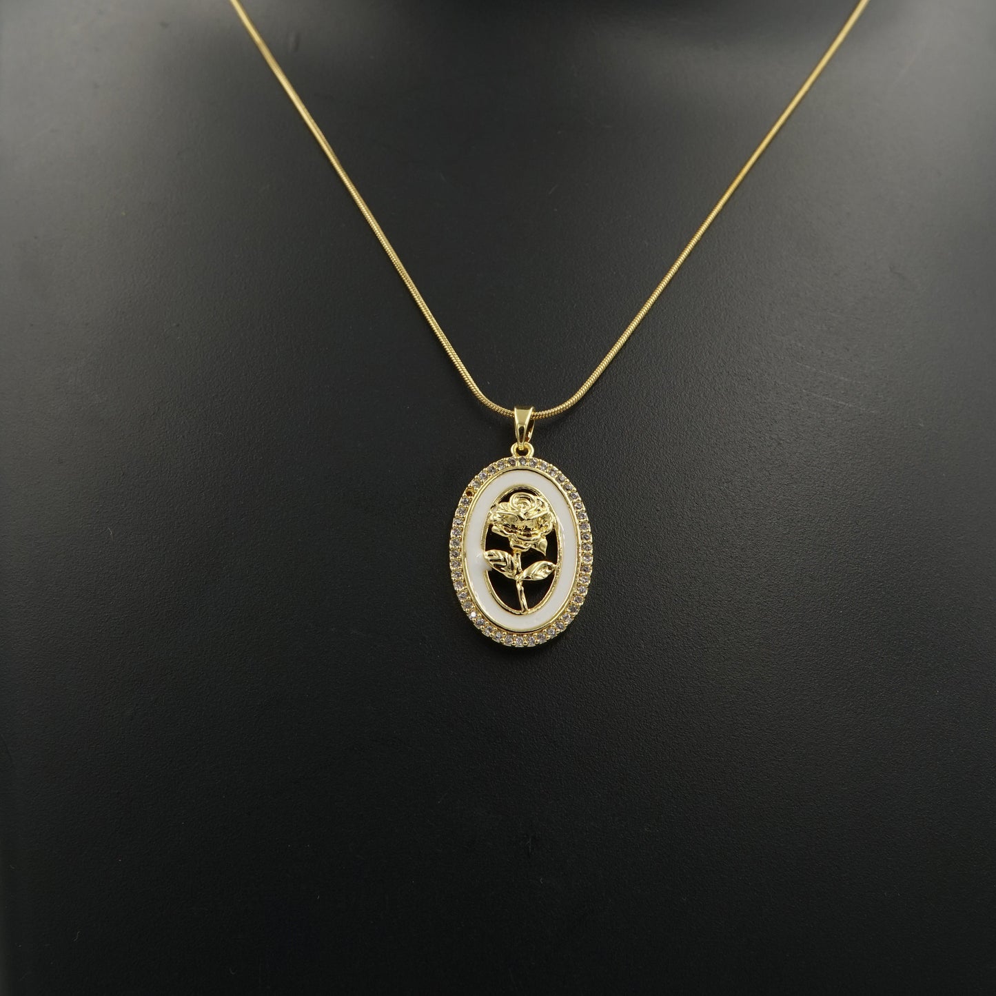 Golden Rose Enamel Diamond Necklace Gold Plated, Waterproof and Anti-Tarnish