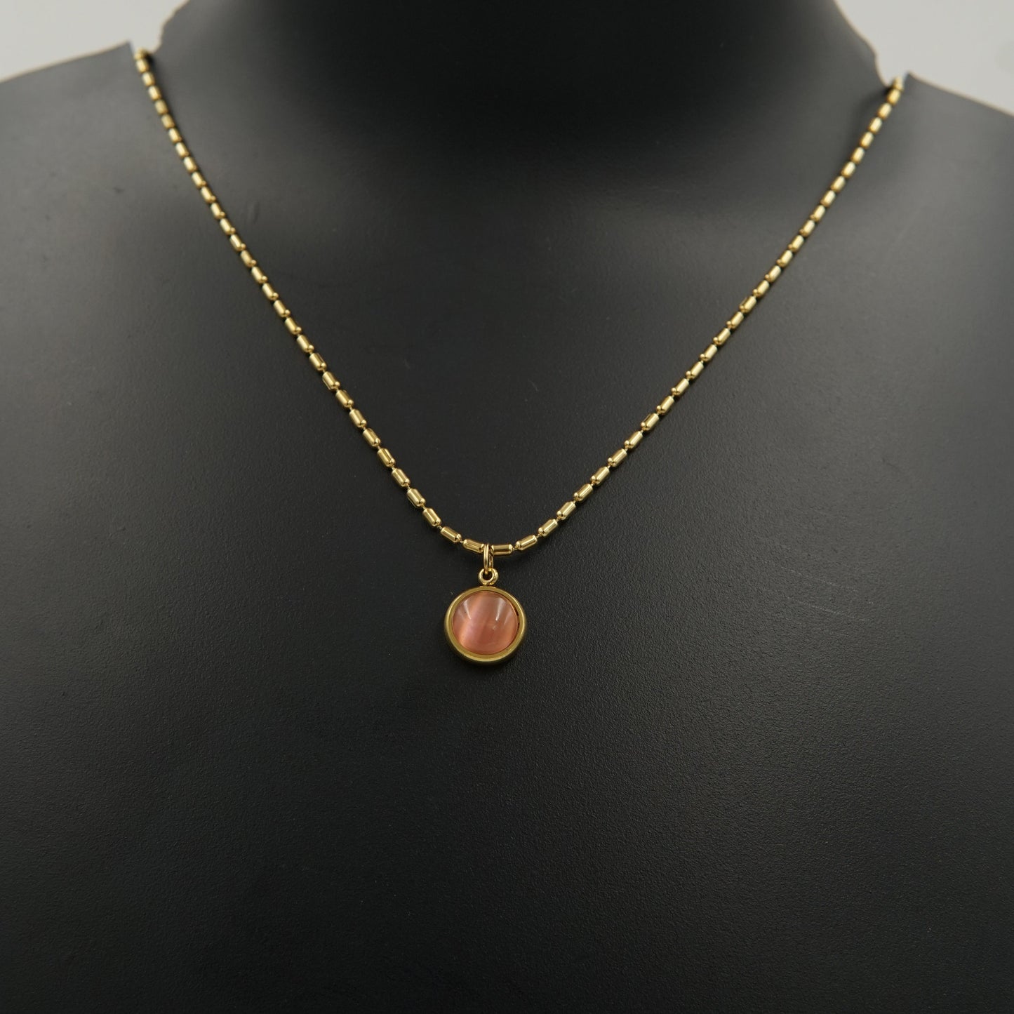 Pink Pearl Beads Chain Necklace Gold Plated, Waterproof and Anti-Tarnish