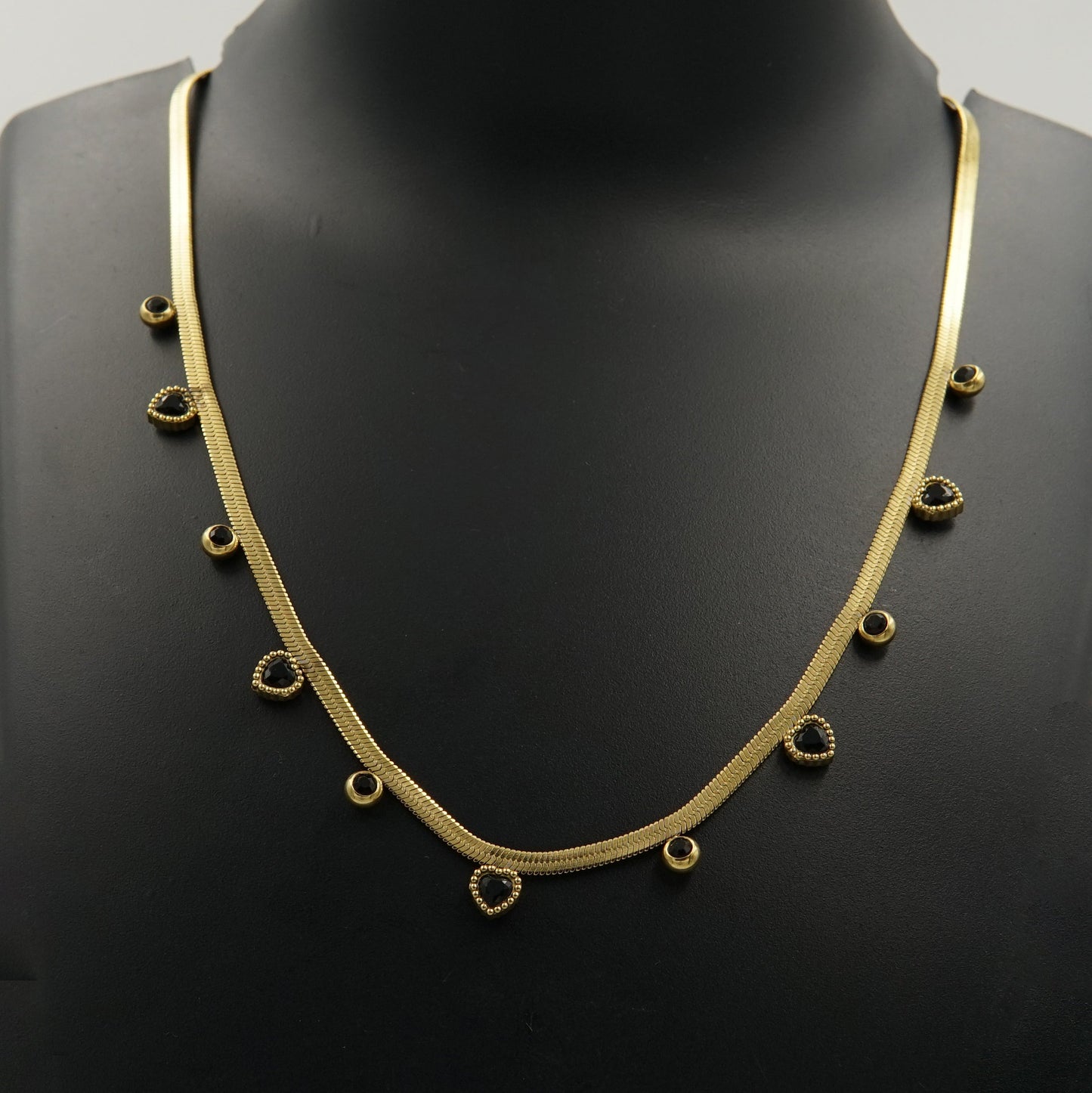 Black Heart Charms Snake Necklace Gold Plated, Waterproof and Anti-Tarnish