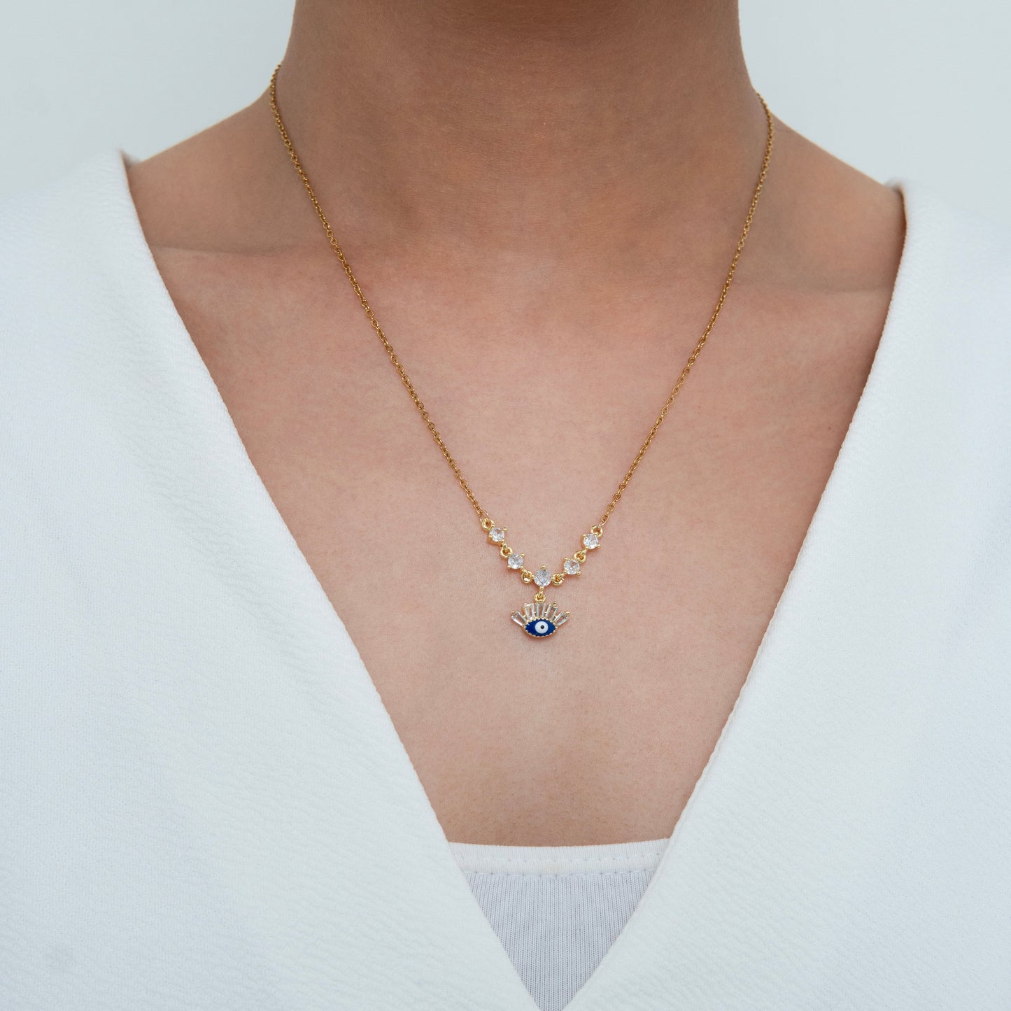 Crown Evil Eye Diamond Necklace 18K Gold Plated, Waterproof and Anti-Tarnish