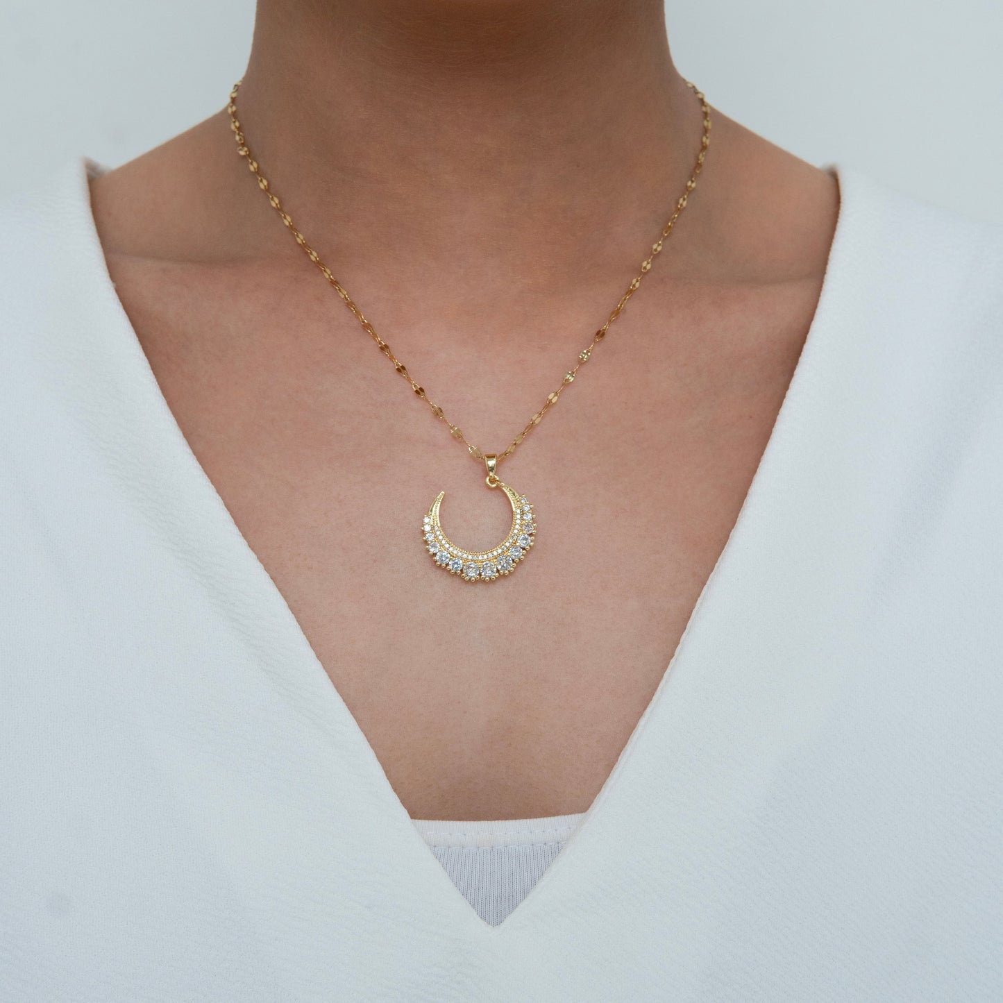 Iced Moon Diamond Necklace Gold Plated, Waterproof and Anti-Tarnish