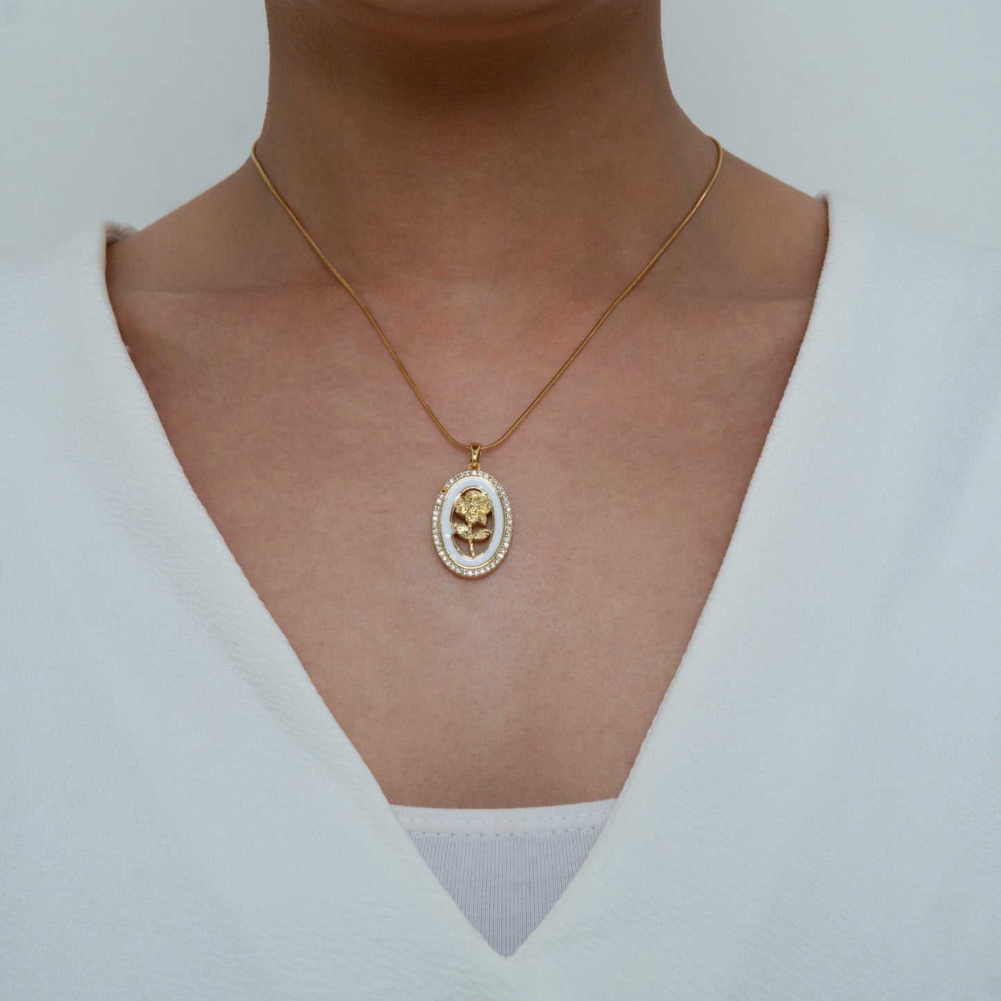 Golden Rose Enamel Diamond Necklace Gold Plated, Waterproof and Anti-Tarnish