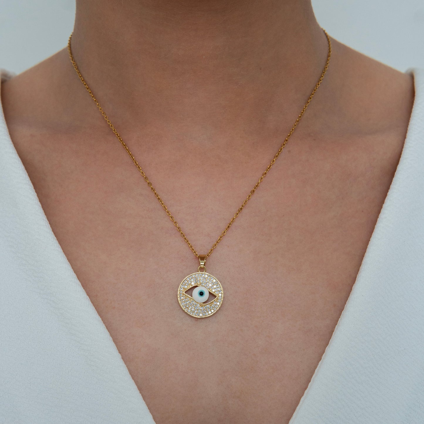 Crystal Evil Eye Necklace Gold Plated, Waterproof and Anti-Tarnish
