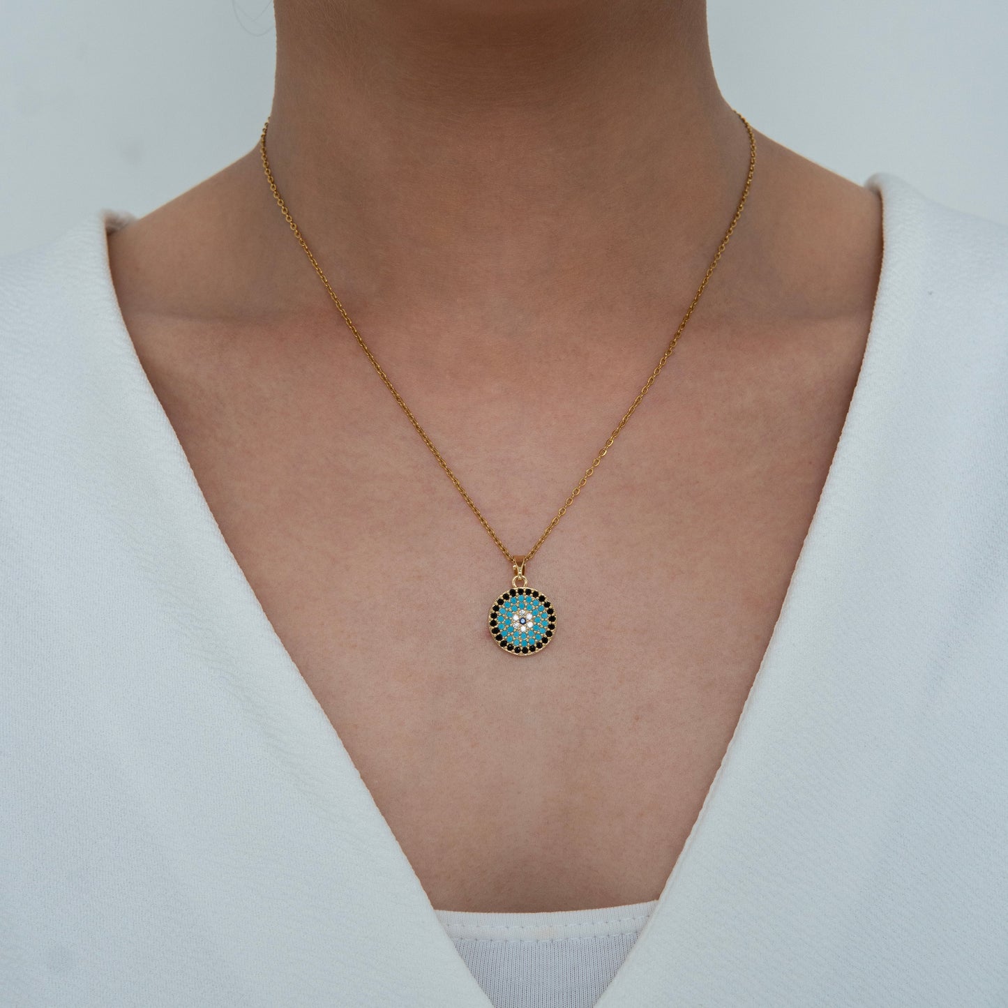 Mandala Enamel Diamond Necklace 18K Gold Plated, Waterproof and Anti-Tarnish