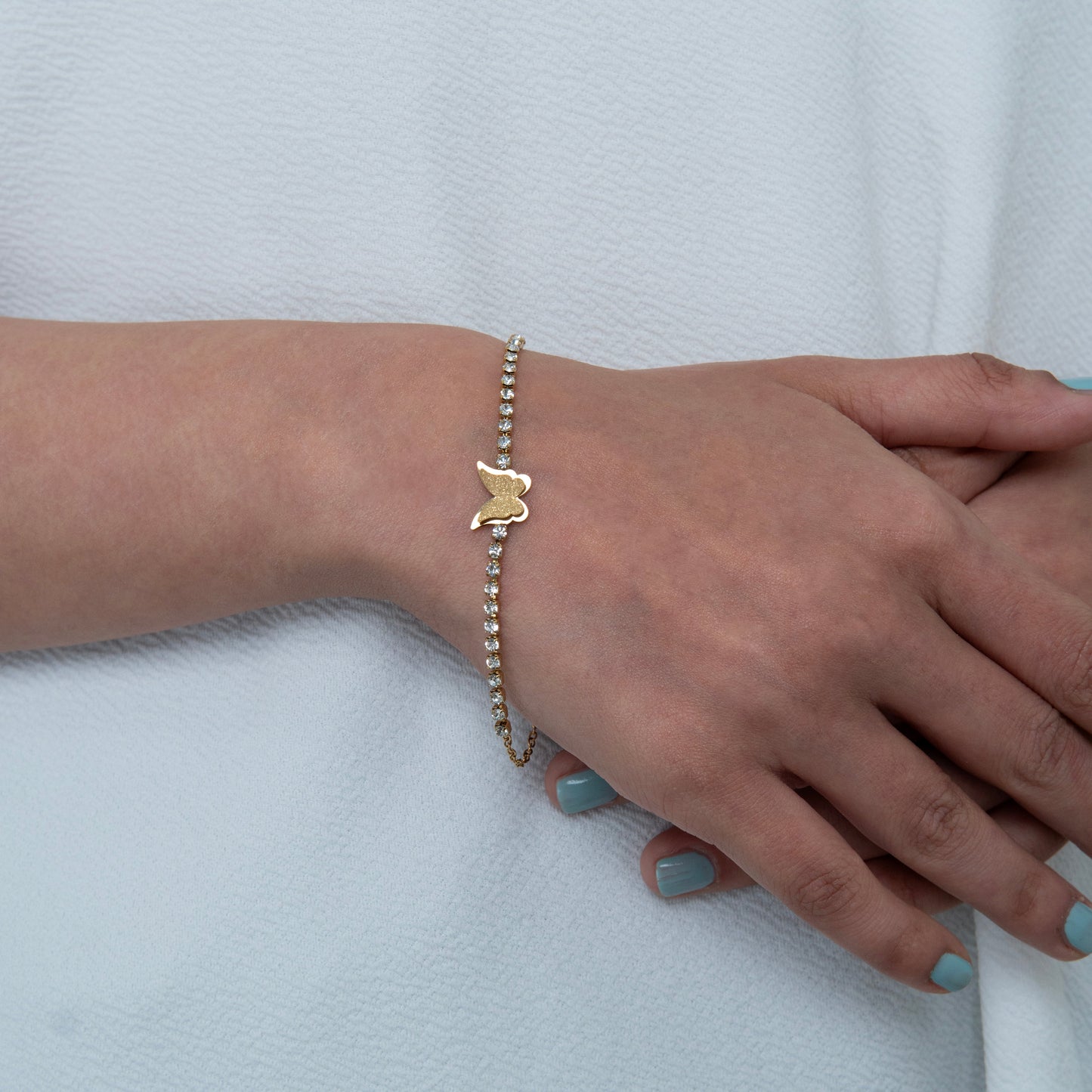 Tennis Butterfly Bracelet Gold Plated, Waterproof and Anti-Tarnish - 8 inches