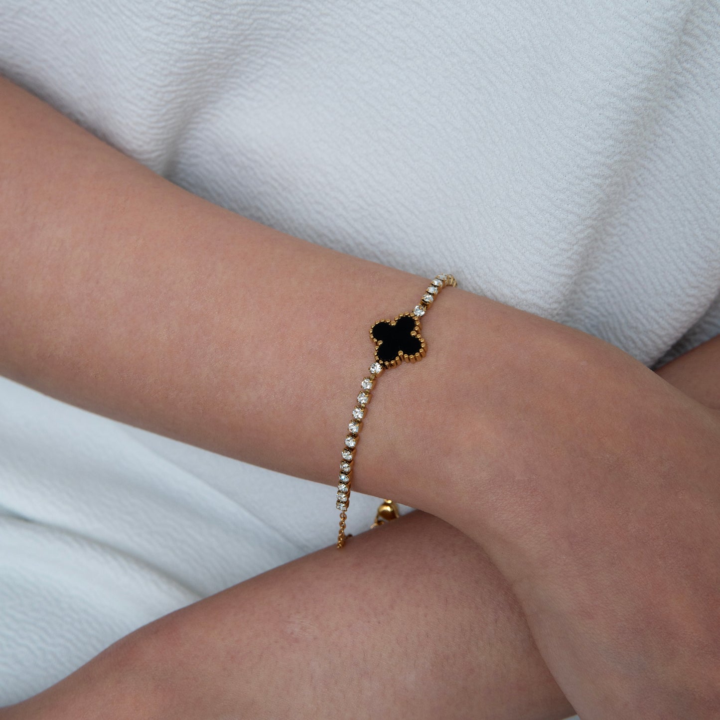 Van Cleef inspired Clover Tennis Bracelet Gold Plated, Waterproof and Anti-Tarnish - 8 inches