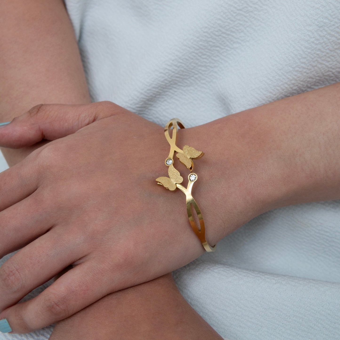 Twin Butterfly Diamond Bracelet Kada 18k Gold Plated, Waterproof and Anti-Tarnish