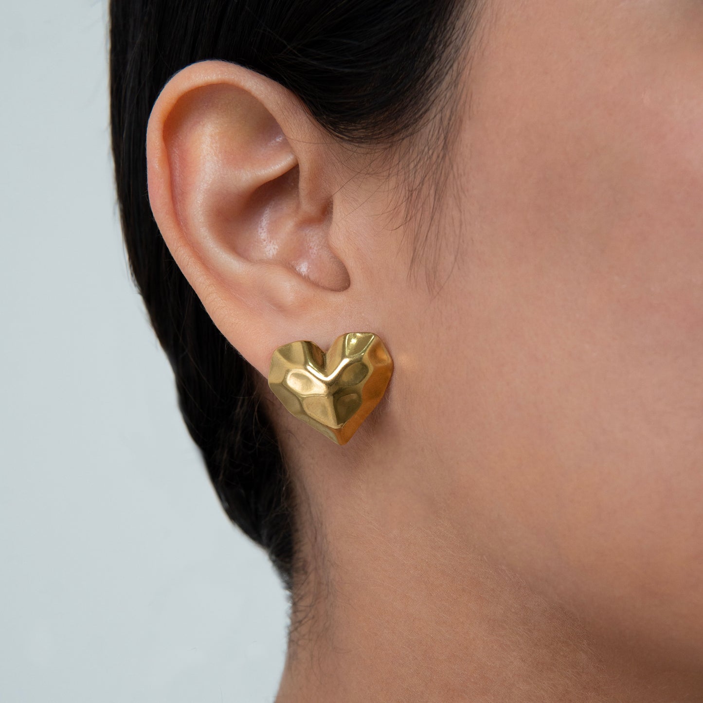 Crucible Heart Stud Earrings Gold Plated, Waterproof and Anti-Tarnish