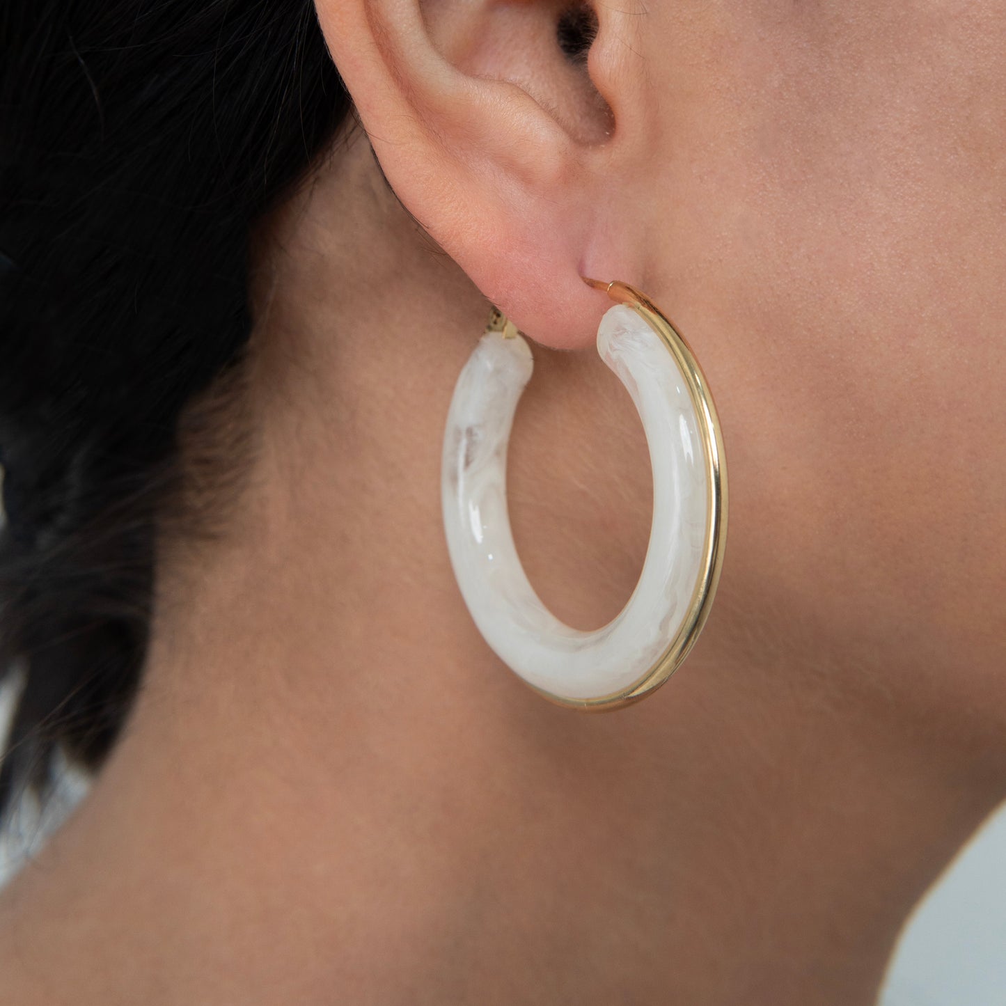 White Smokey Hoops Earrings Gold Plated, Waterproof and Anti-Tarnish