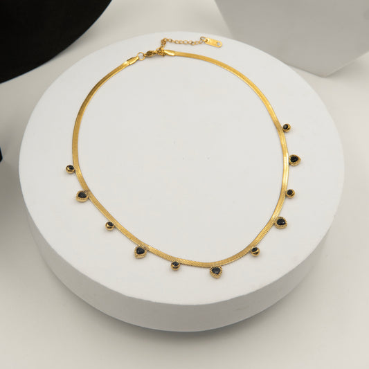 Black Heart Charms Snake Necklace Gold Plated, Waterproof and Anti-Tarnish