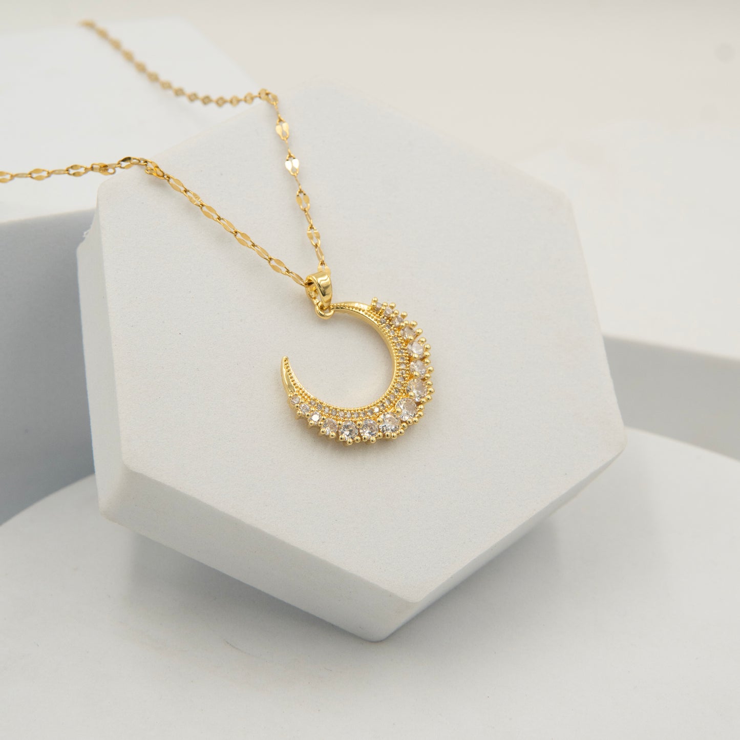 Iced Moon Diamond Necklace Gold Plated, Waterproof and Anti-Tarnish