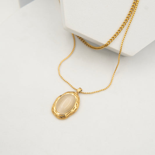 Mother of Pearl Double Chain Necklace Gold Plated, Waterproof and Anti-Tarnish