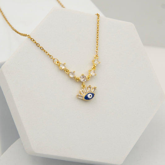 Crown Evil Eye Diamond Necklace Gold Plated, Waterproof and Anti-Tarnish
