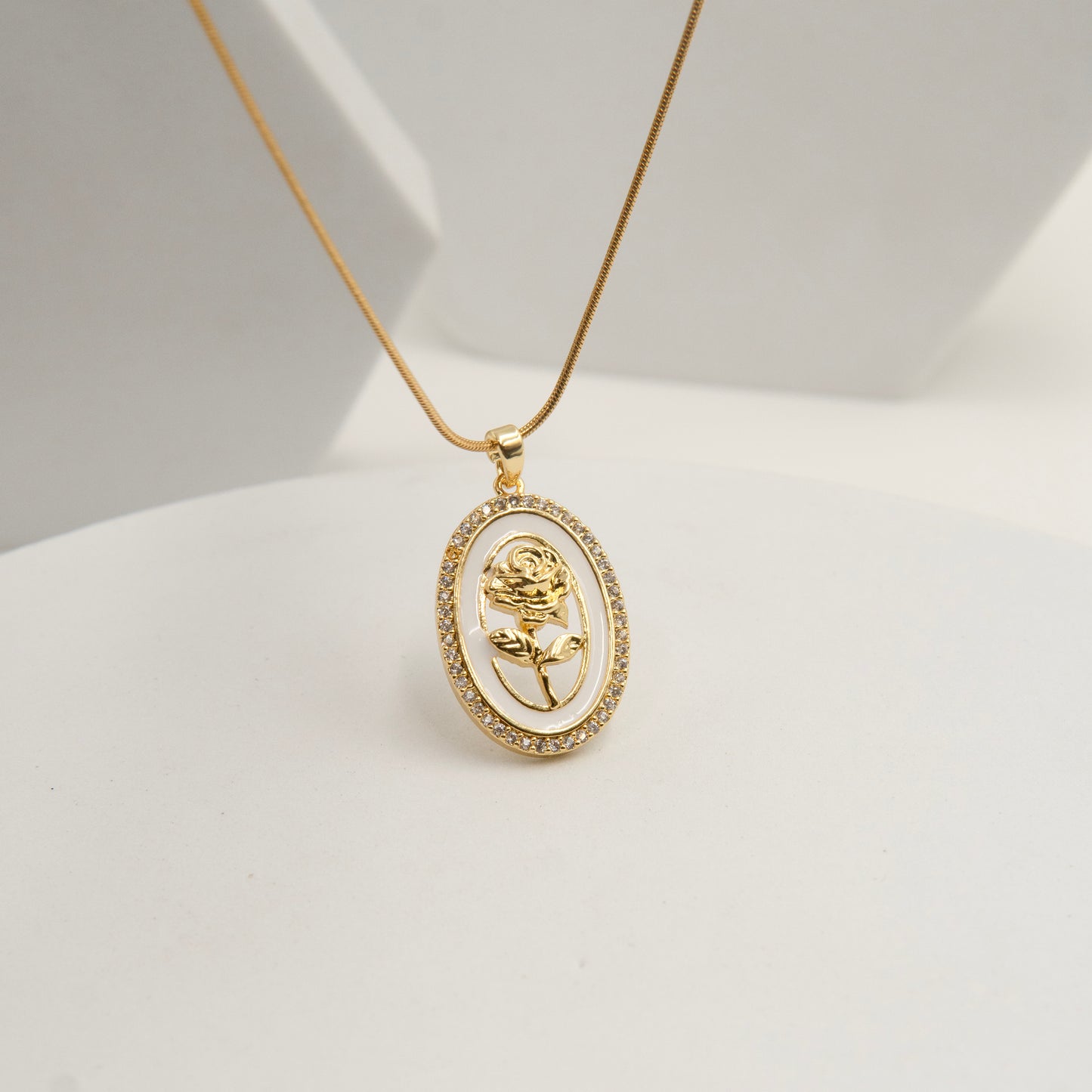 Golden Rose Enamel Diamond Necklace Gold Plated, Waterproof and Anti-Tarnish