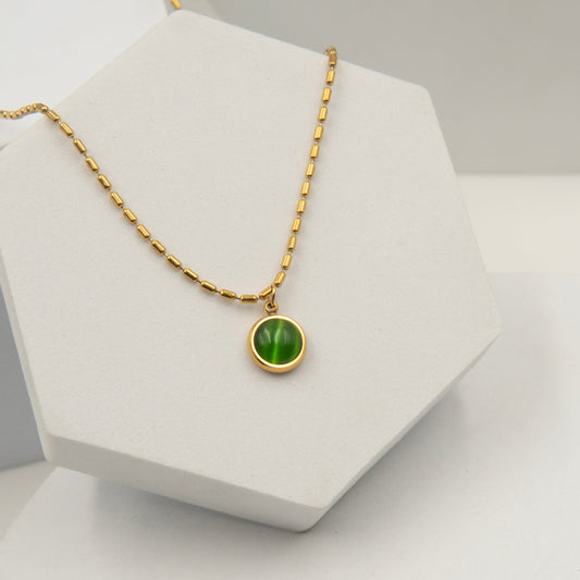 Aventurine Green Pearl Necklace Gold Plated, Waterproof and Anti-Tarnish