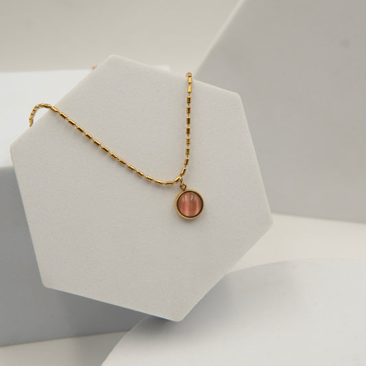 Pink Pearl Beads Chain Necklace Gold Plated, Waterproof and Anti-Tarnish