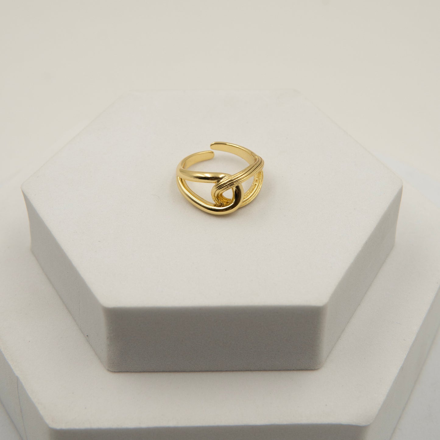Tie Interlocked Adjustable Ring Gold Plated