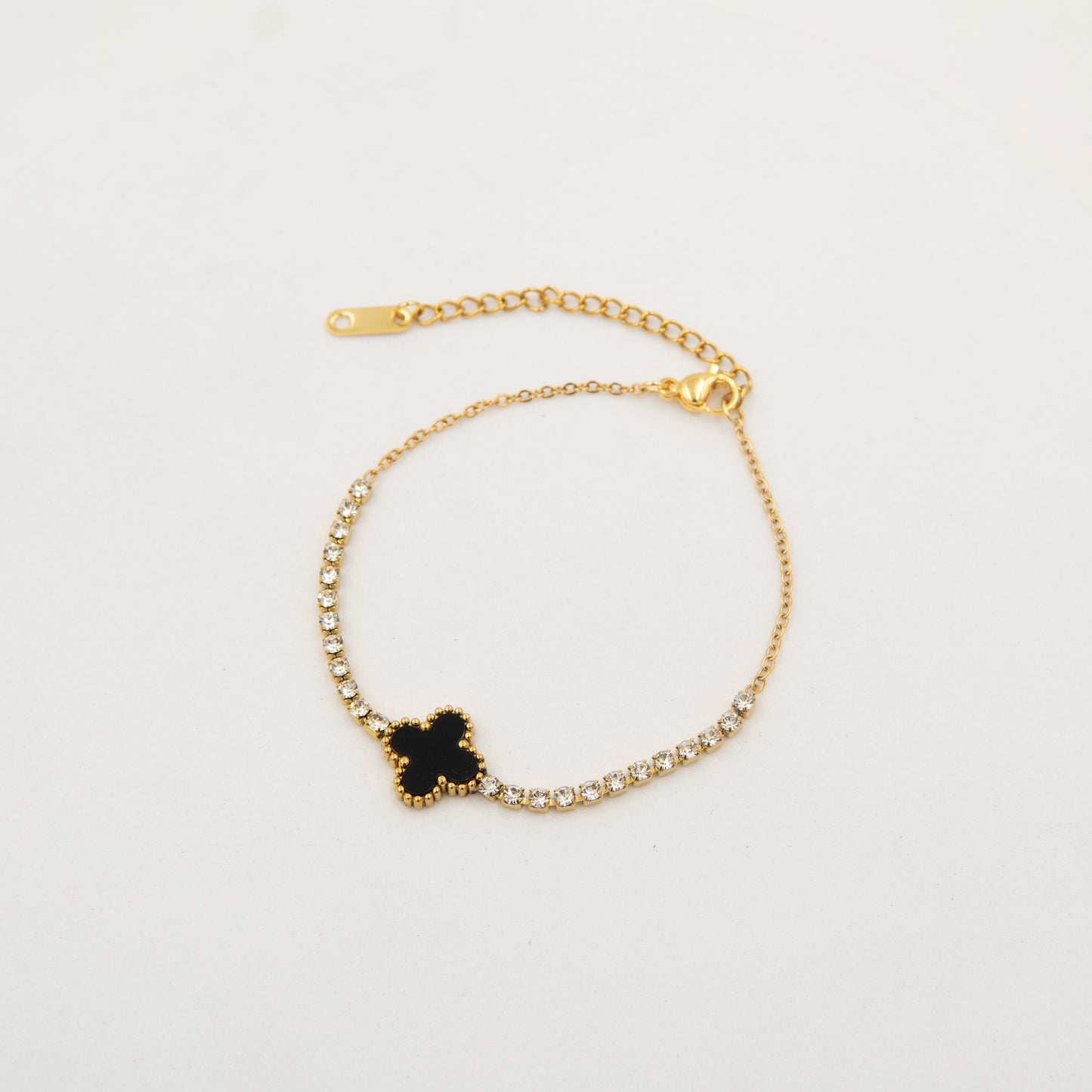 Van Cleef inspired Clover Tennis Bracelet Gold Plated, Waterproof and Anti-Tarnish - 8 inches