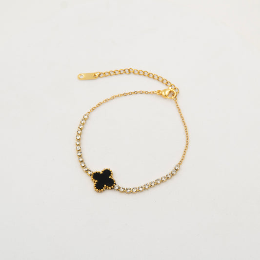 Van Cleef inspired Clover Tennis Bracelet Gold Plated, Waterproof and Anti-Tarnish - 8 inches