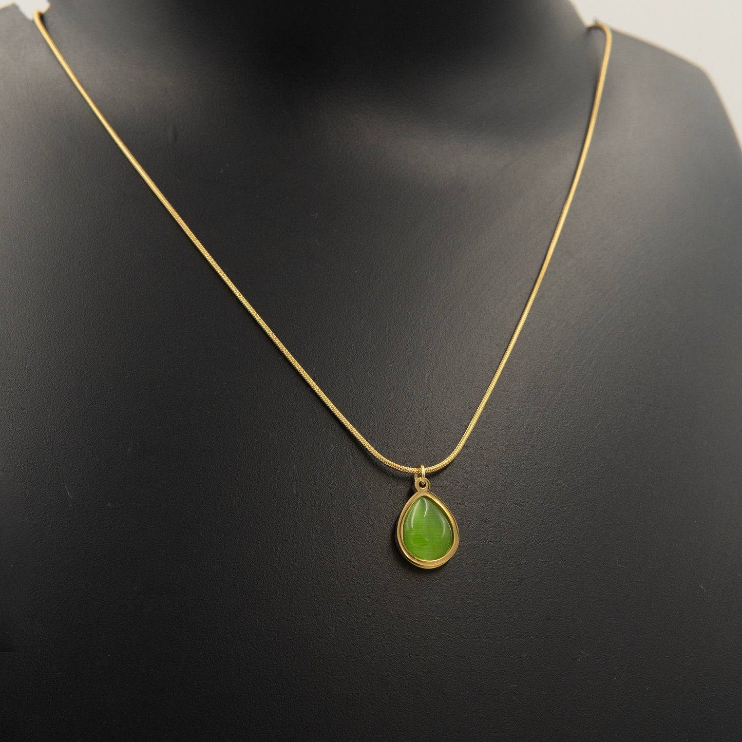 Green Drop Pendant Necklace Gold Plated, Waterproof and Anti-Tarnish