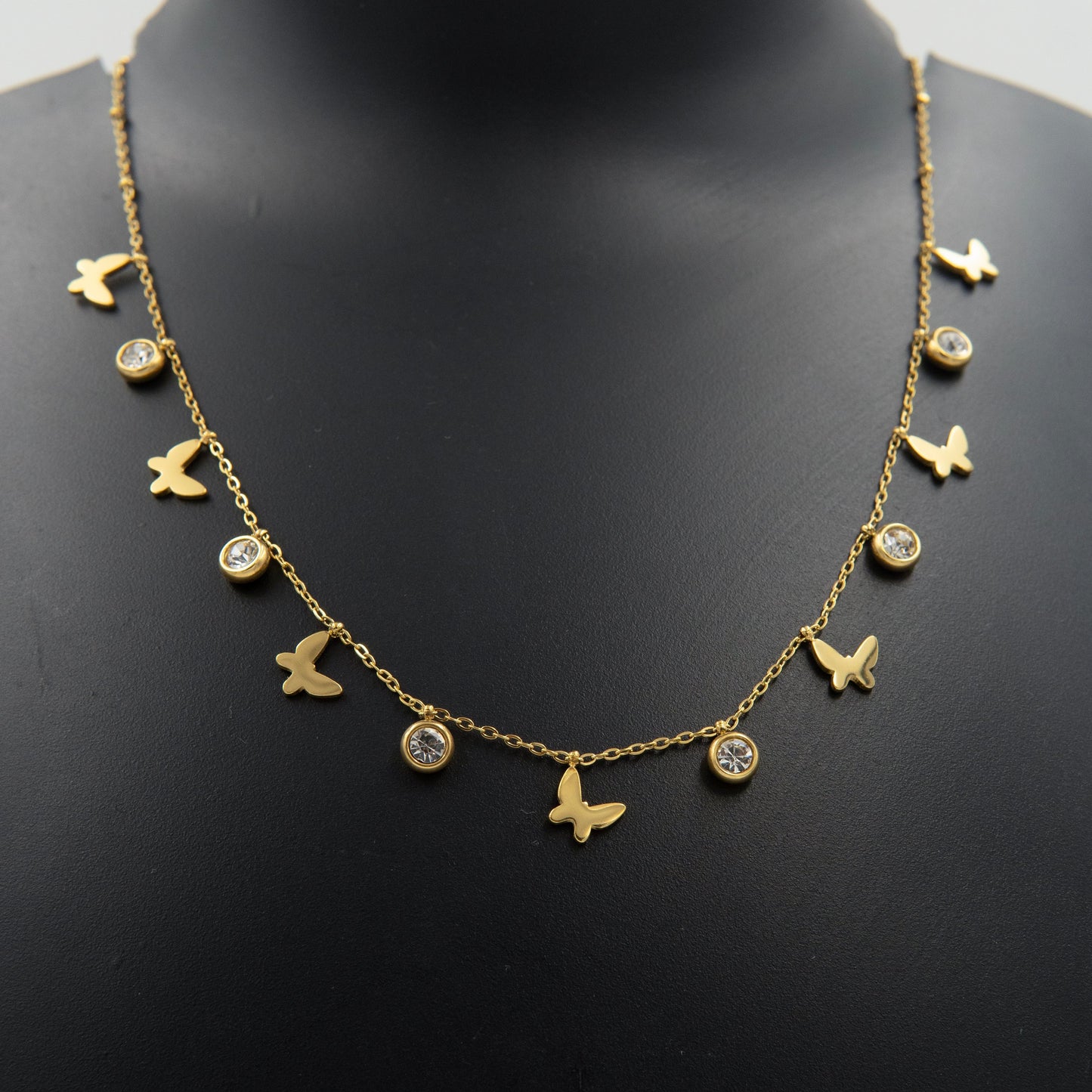 Butterfly Diamond Charms Necklace Gold Plated, Waterproof and Anti-Tarnish