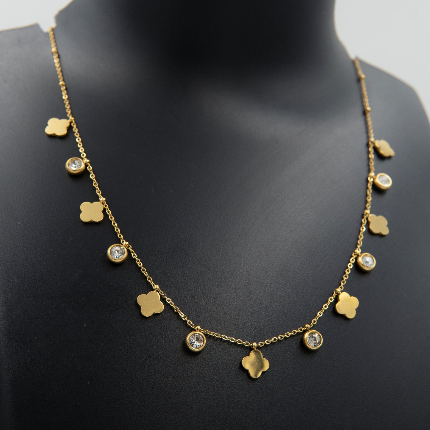 Clover Diamond Charms Necklace Gold Plated, Waterproof and Anti-Tarnish