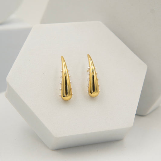 Pearl Strip Earrings Gold Plated, Waterproof and Anti-Tarnish