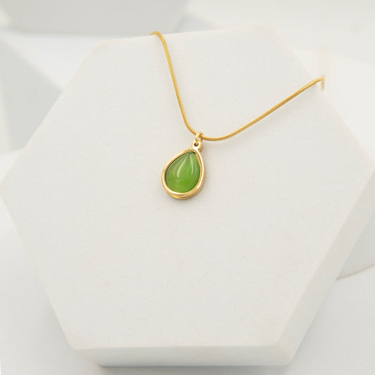 Green Drop Pendant Necklace Gold Plated, Waterproof and Anti-Tarnish