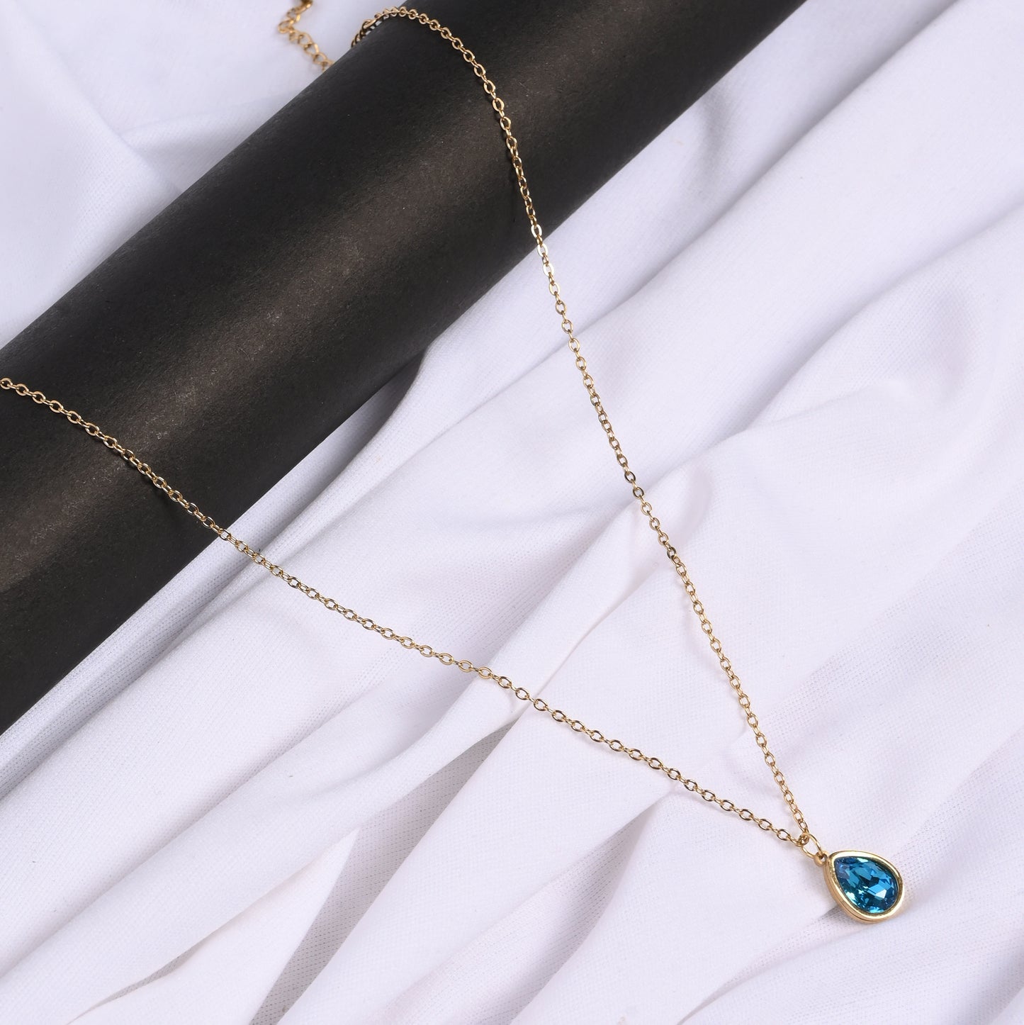 Blue Teardrop Crystal Pendant Necklace