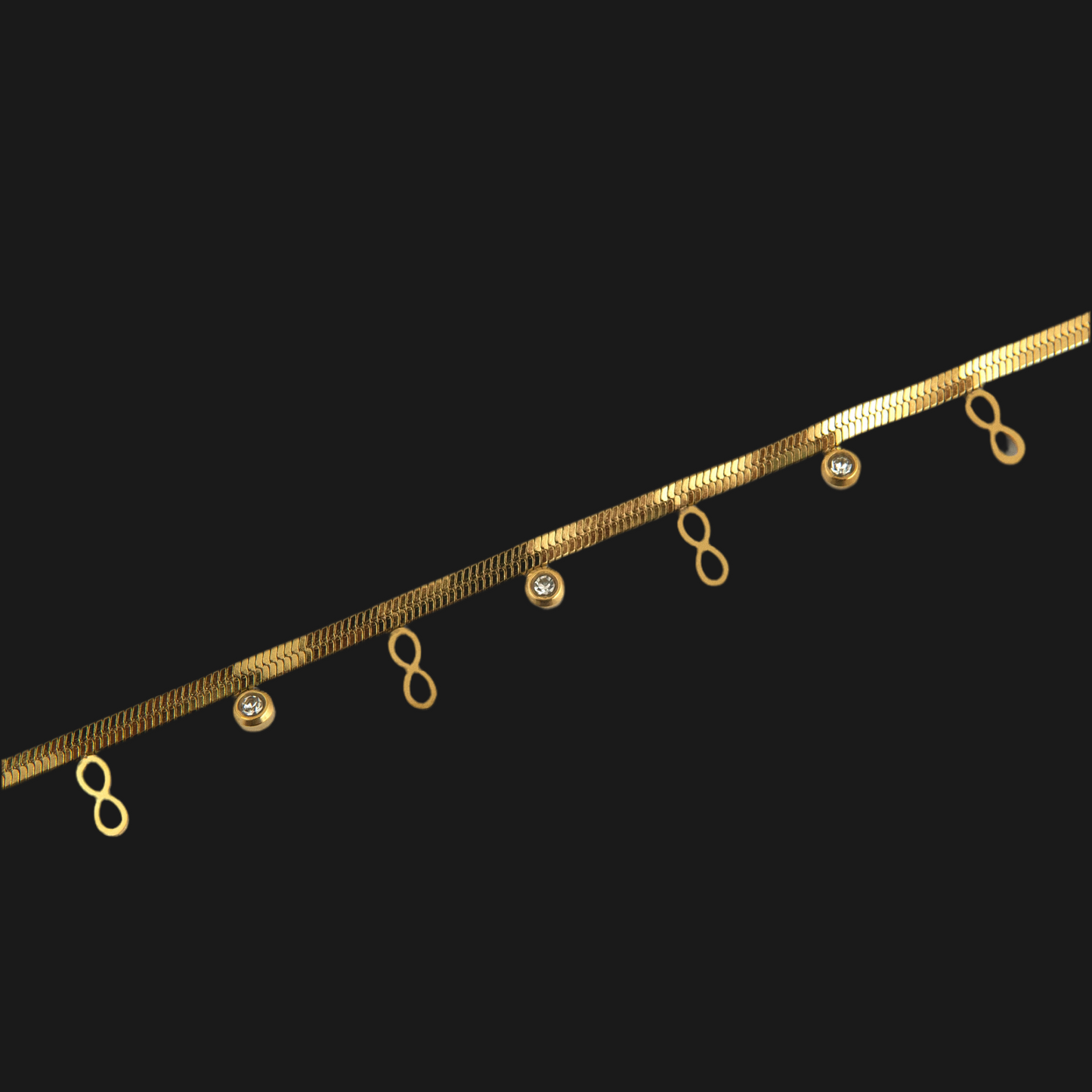Infinity Diamond Charm Snake Bracelet Gold Plated, Waterproof and Anti-Tarnish - 8 inches