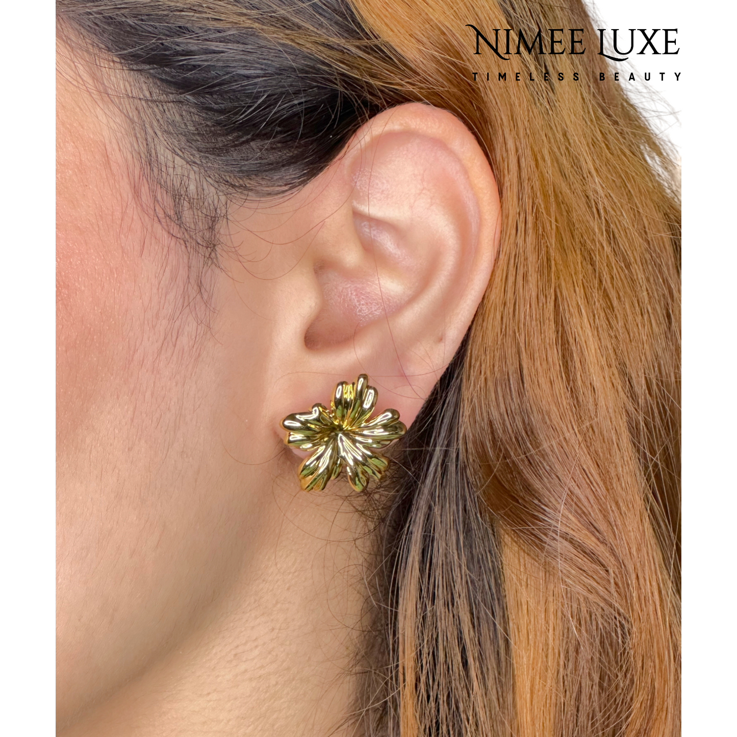 Flower Gold Earrings NLE127G Gold Plated, Waterproof and Anti-Tarnish
