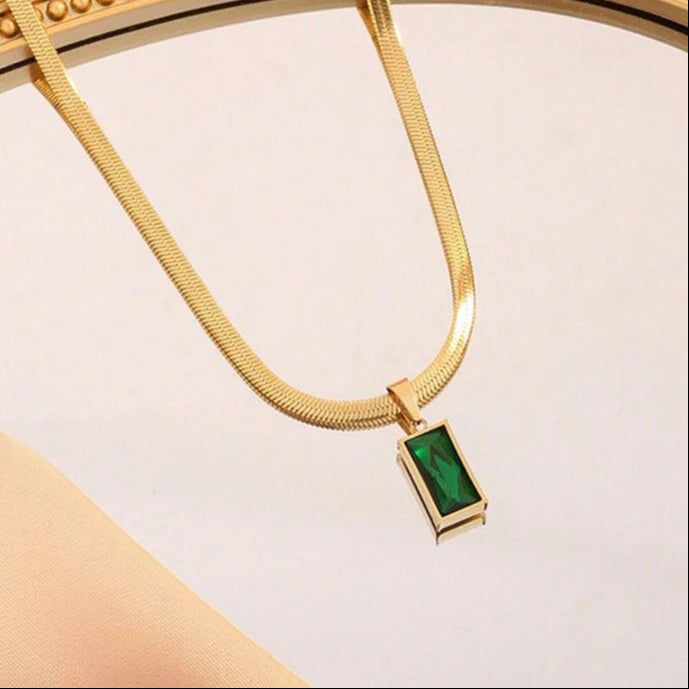 Emerald Rectangle Pendant Necklace