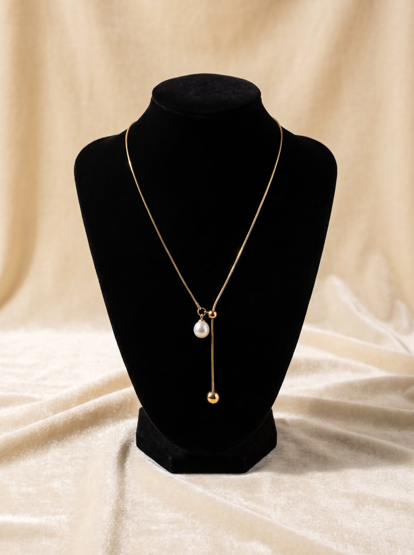 Golden Pearl Lariat Necklace