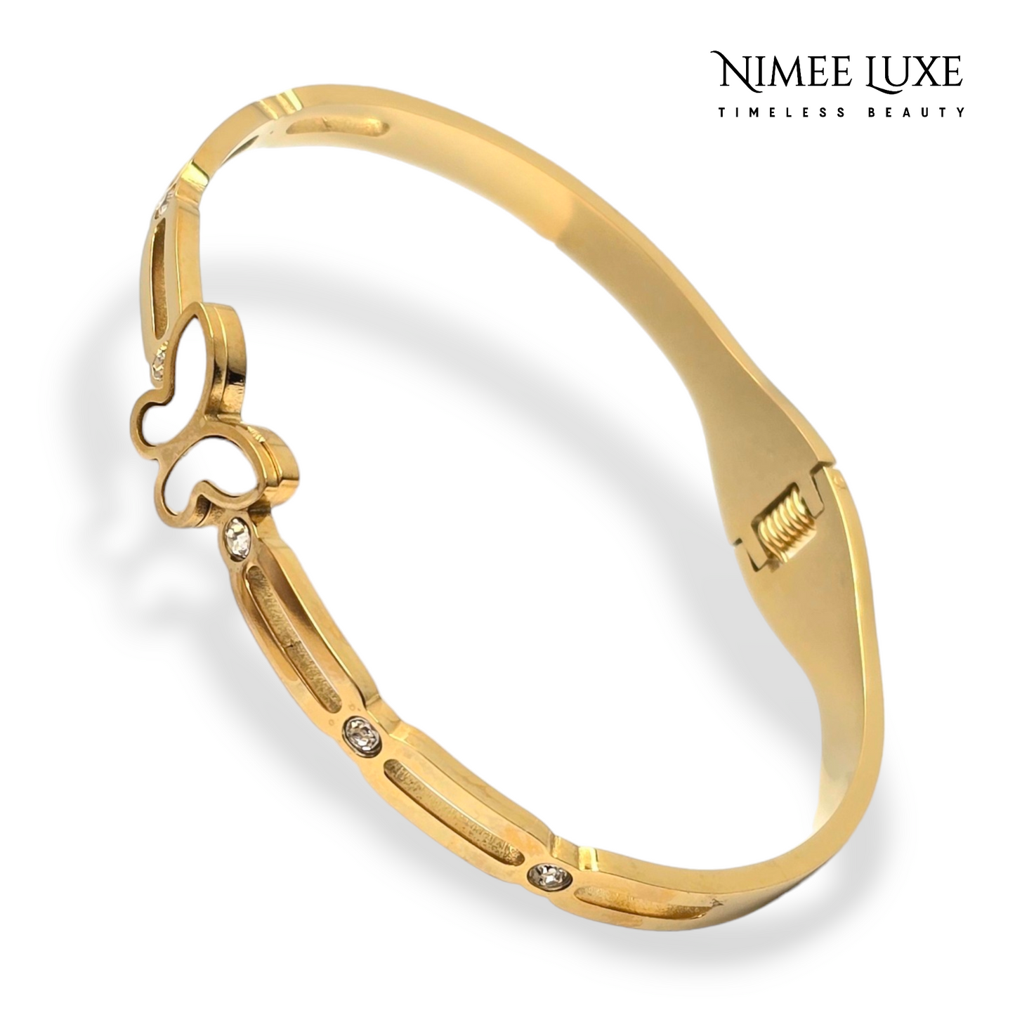 Butterfly Pearl Cuff Bangle Bracelet Kada Gold NLK151G Gold Plated, Waterproof and Anti-Tarnish