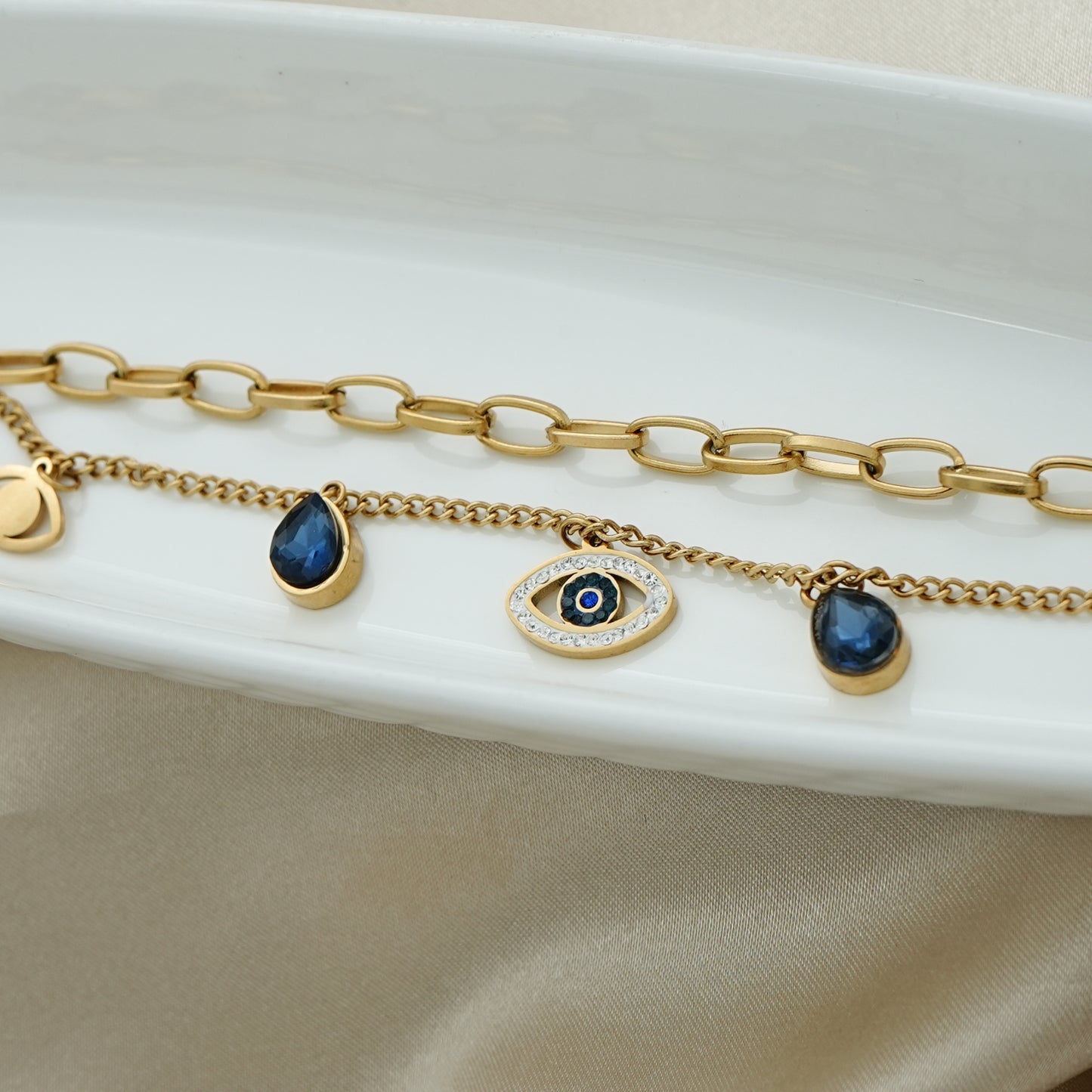 Blue Evil Eye Charms Bracelet Gold