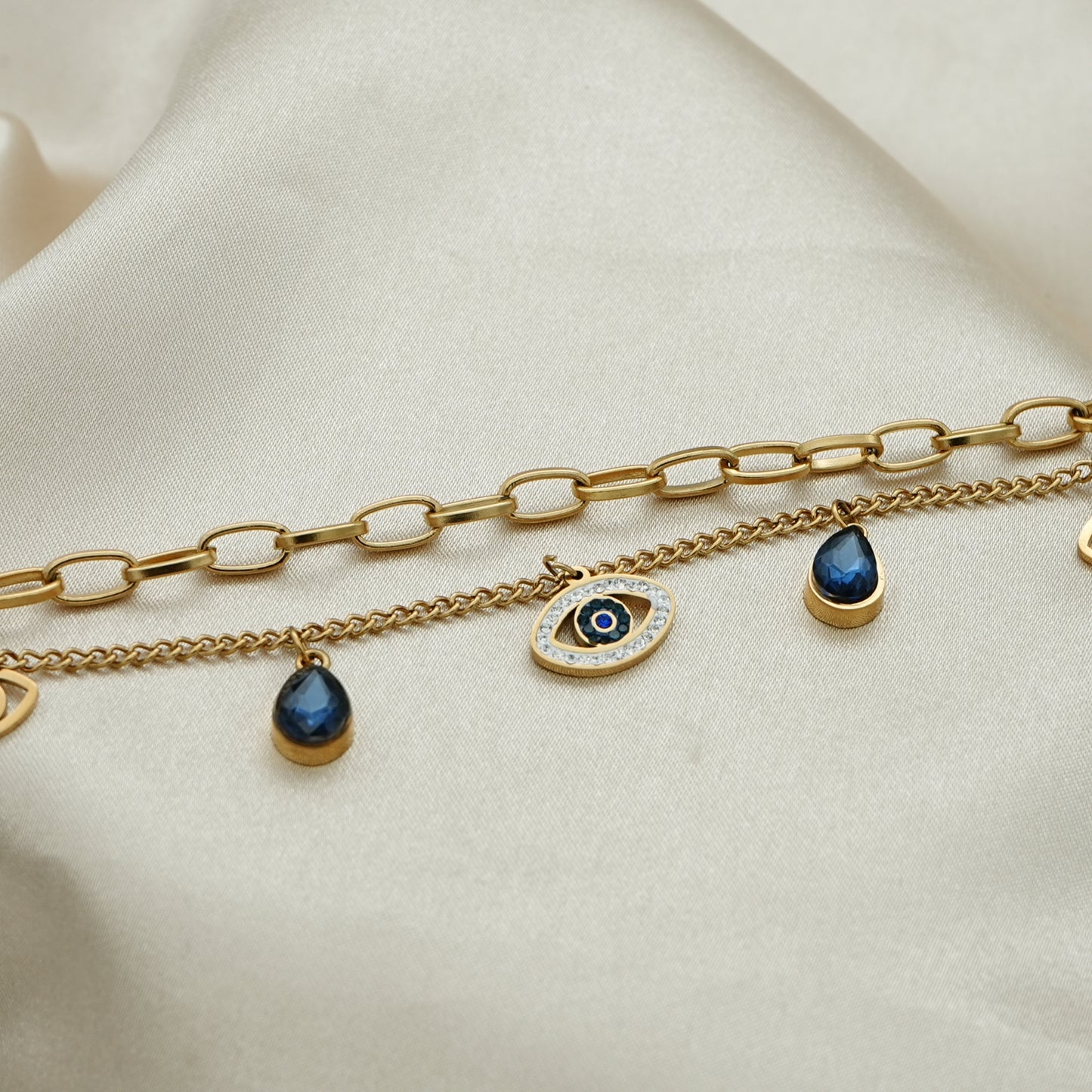Blue Evil Eye Charms Bracelet Gold