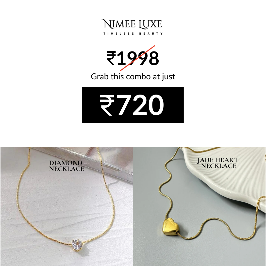 Diamond Necklace NLCP105G Gold Plated + Jade Heart Necklace Gold Plated Combo