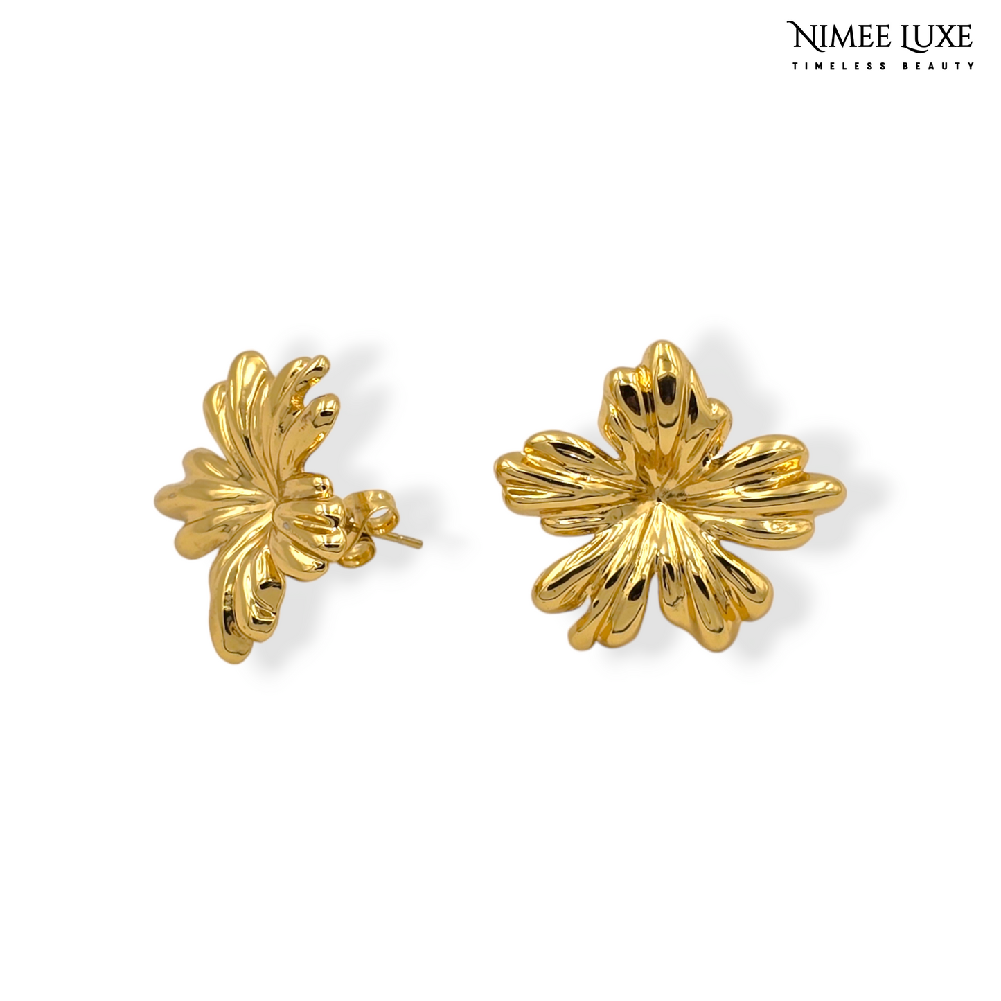 Flower Gold Earrings NLE127G Gold Plated, Waterproof and Anti-Tarnish