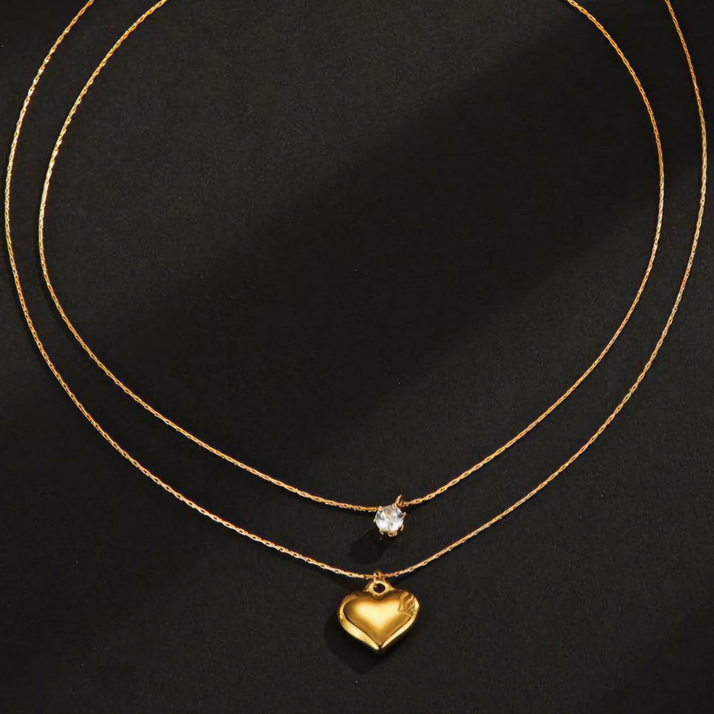 Golden Heart Solitaire Duo Necklace