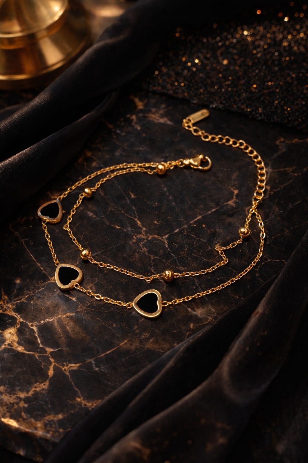 Black Heart Charm Chain Bracelet