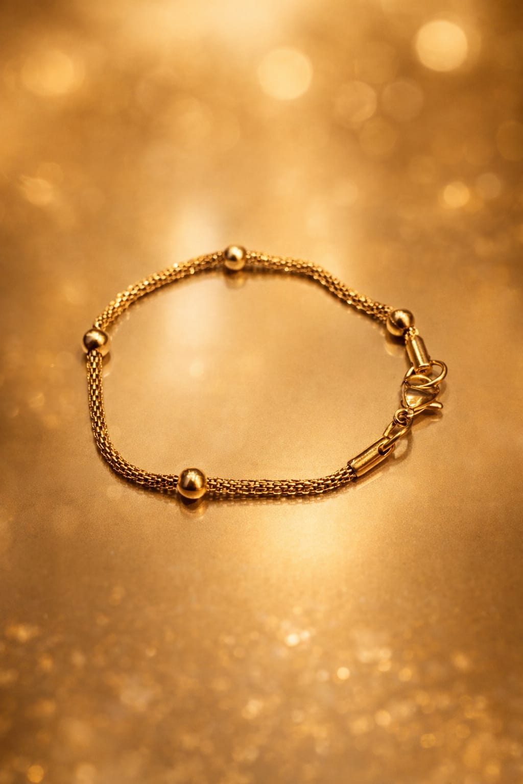 Minimal Gold Bead Chain Bracelet ( 17 cm )
