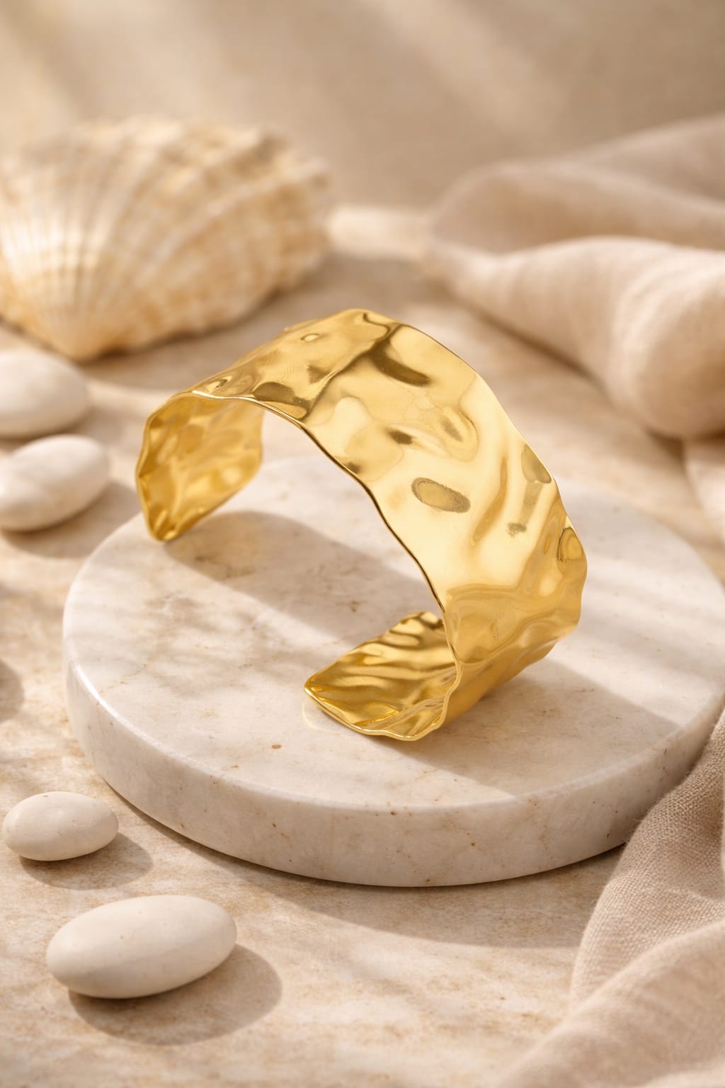 Hammered Wave Cuff Bracelet – 18K Gold Plated
