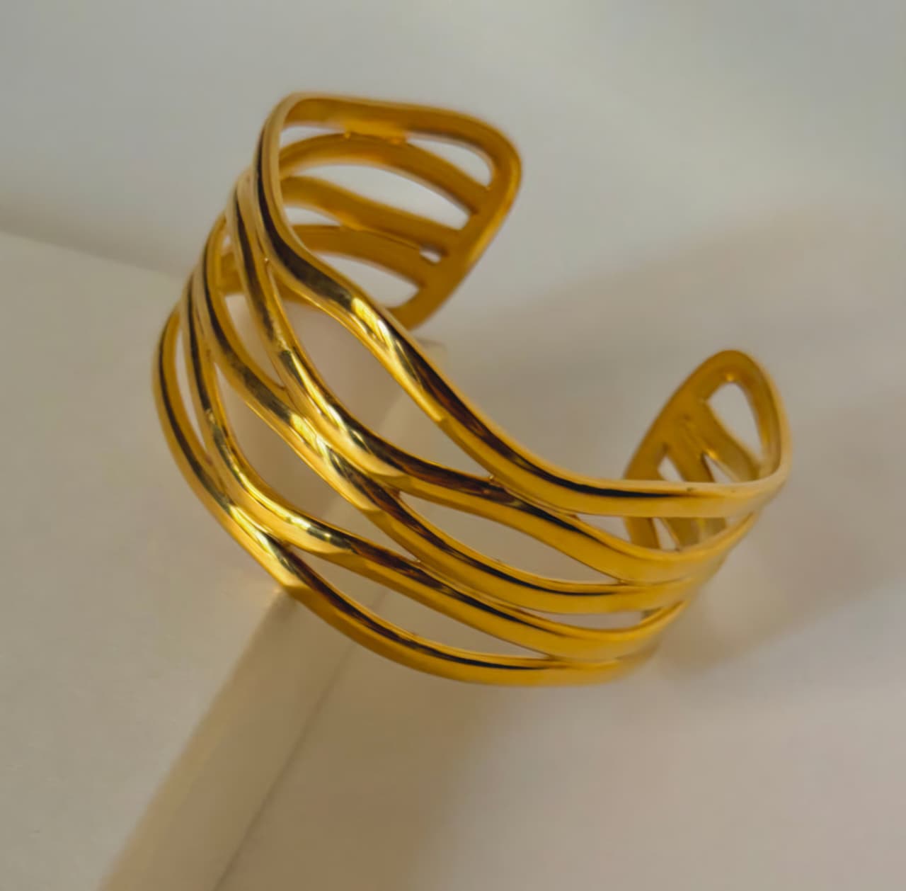 Fluid Wave Layered Cuff Bracelet – 18K Gold Plated