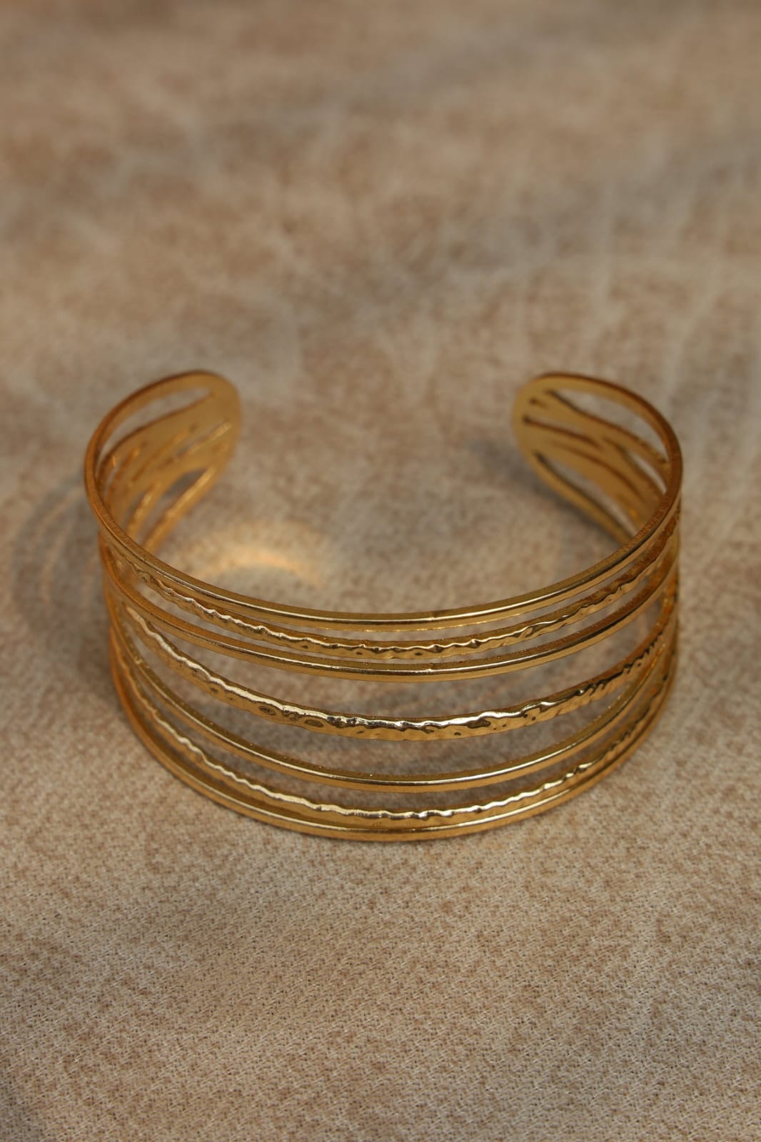 Layered Gold Open Cuff Bracelet – 18K Gold Plated