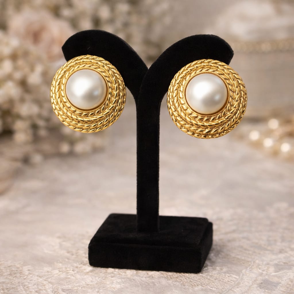 Pearl Button Stud Earrings