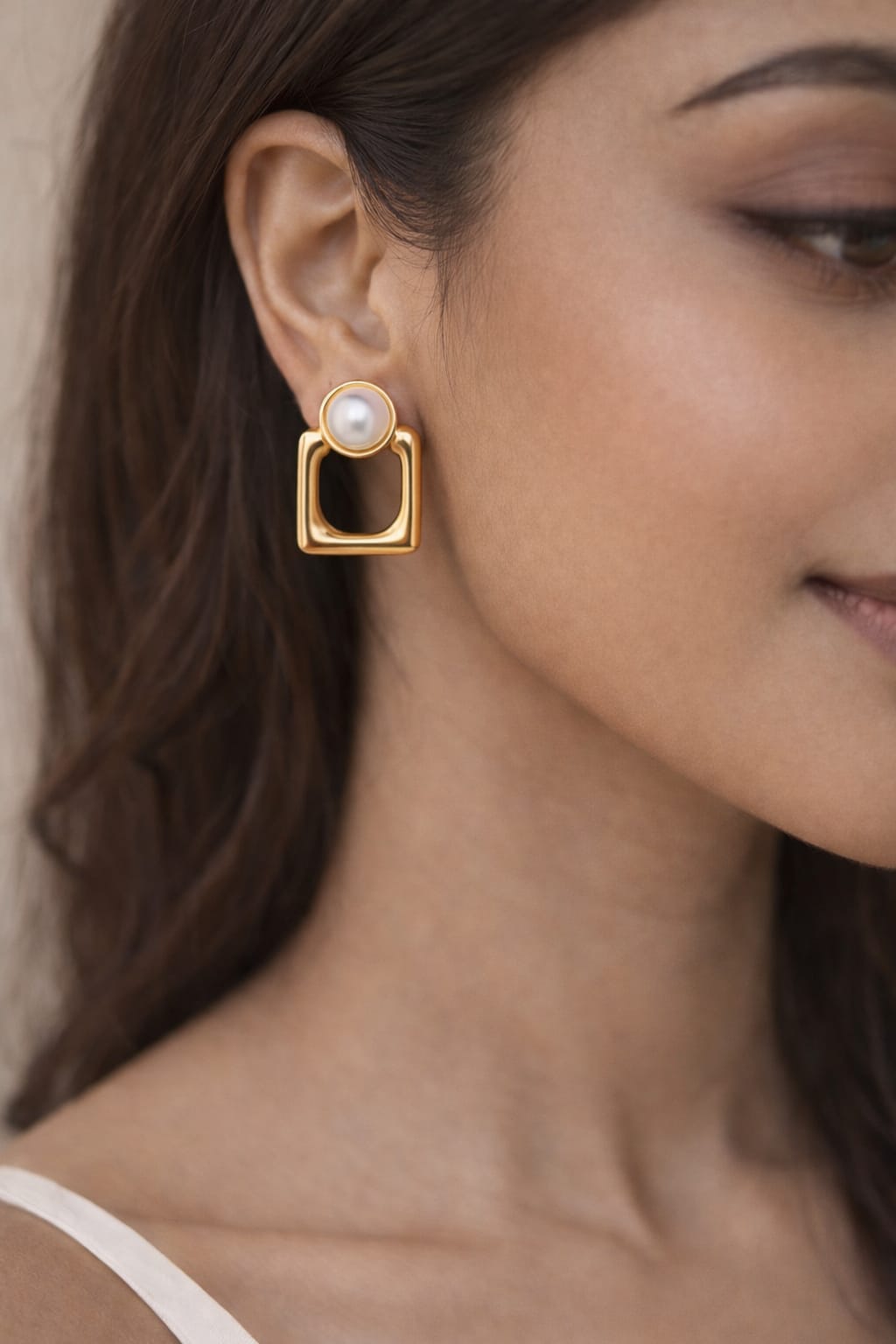 Geometric Pearl Drop Earrings