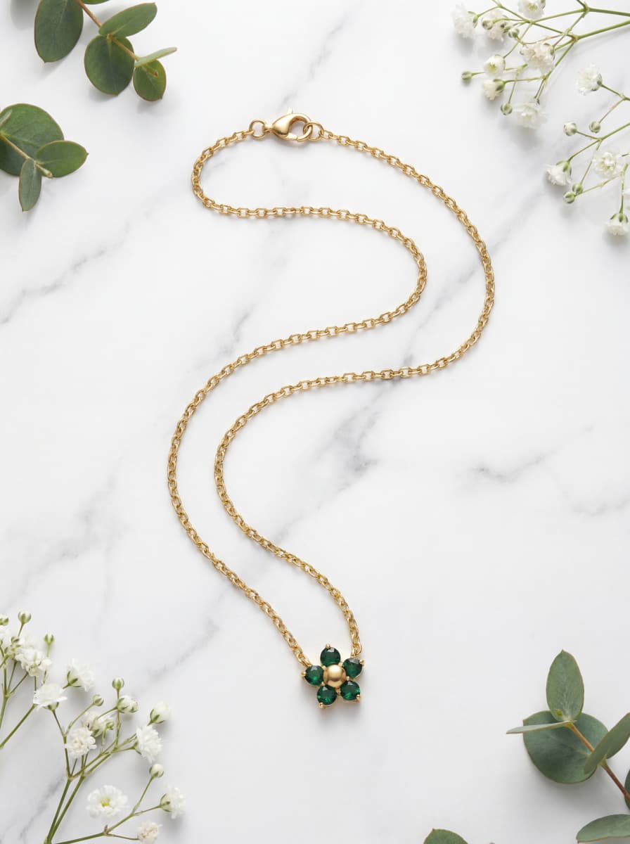 Emerald Bloom Crystal Gold Chain Necklace