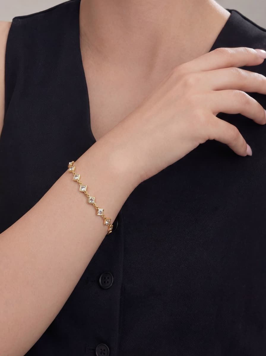 Luminous Square Crystal Gold Bracelet