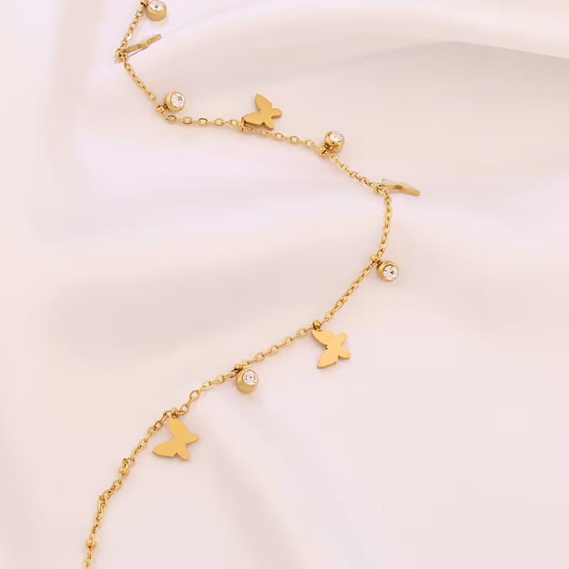 Butterfly Diamond Charms Necklace Gold Plated, Waterproof and Anti-Tarnish