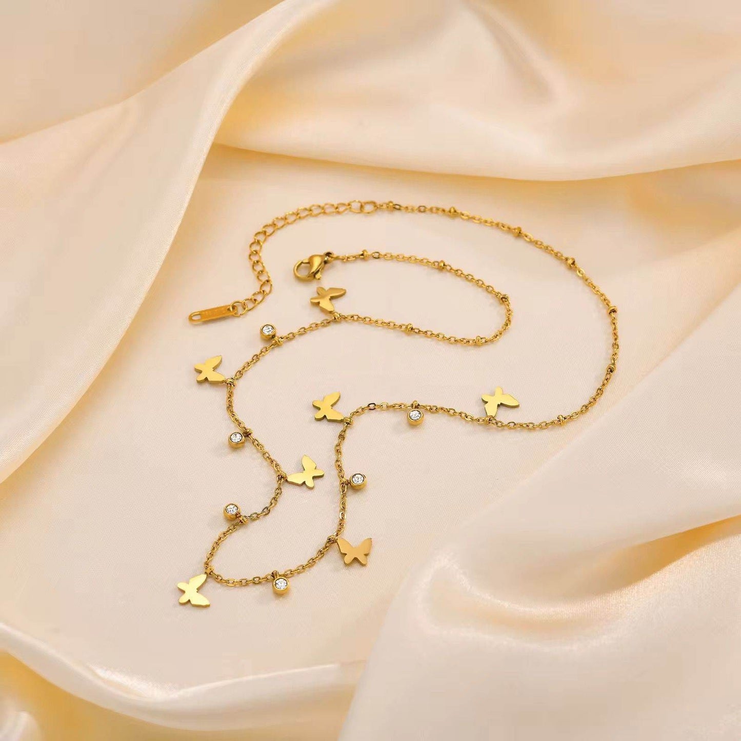 Butterfly Diamond Charms Necklace Gold Plated, Waterproof and Anti-Tarnish